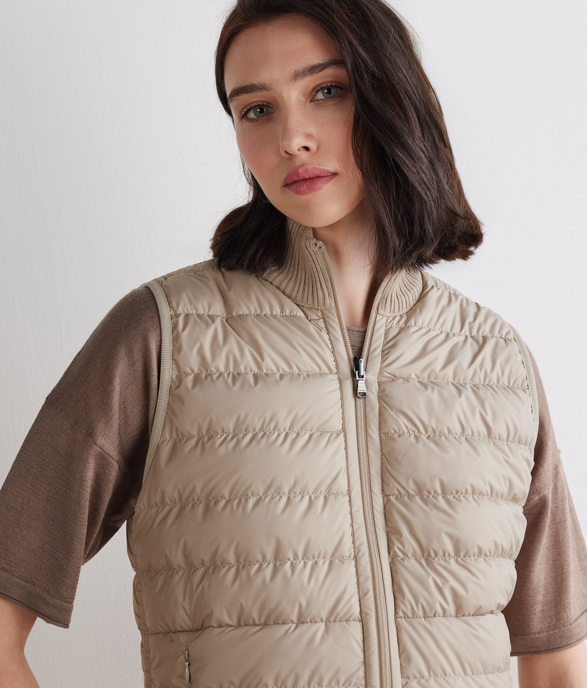 カシミヤ パターンニット リバーシブル ダウンベスト