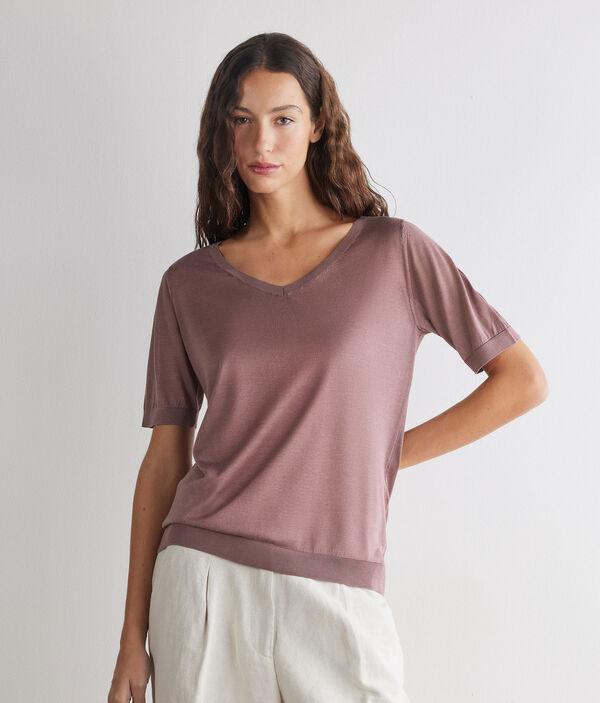 シルク Vネック Tシャツ