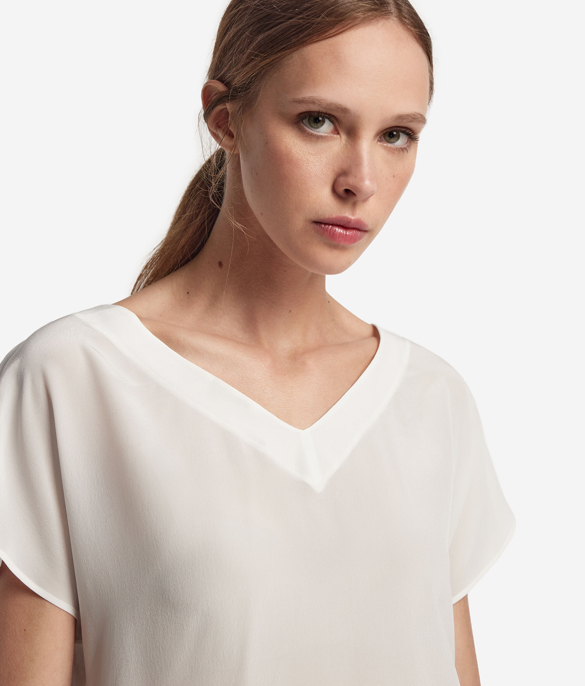キモノVネック シルク Tシャツ